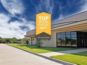 Meridian's 2017 Top Workplaces Brand Window containing image of Construction Trades building